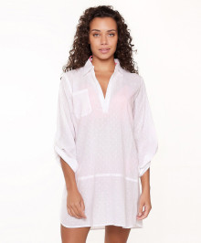 Tunique robe de plage blanche en coton col chemisier