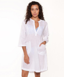 Tunique robe de plage blanche en coton col tunisien